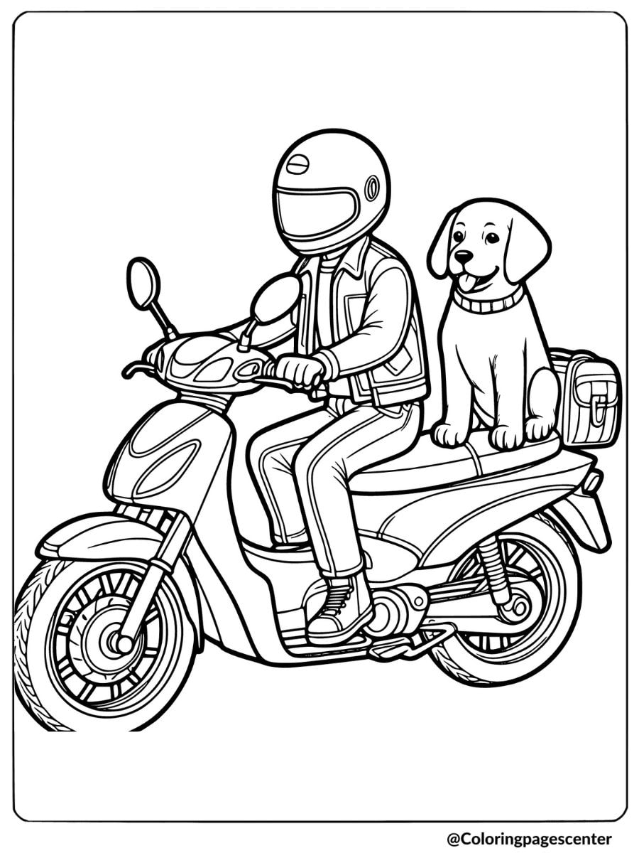 Labrador dog on a scooter with a rider coloring page