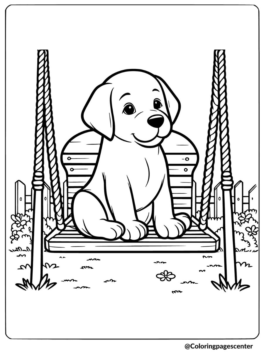 Labrador sitting on a swing coloring page