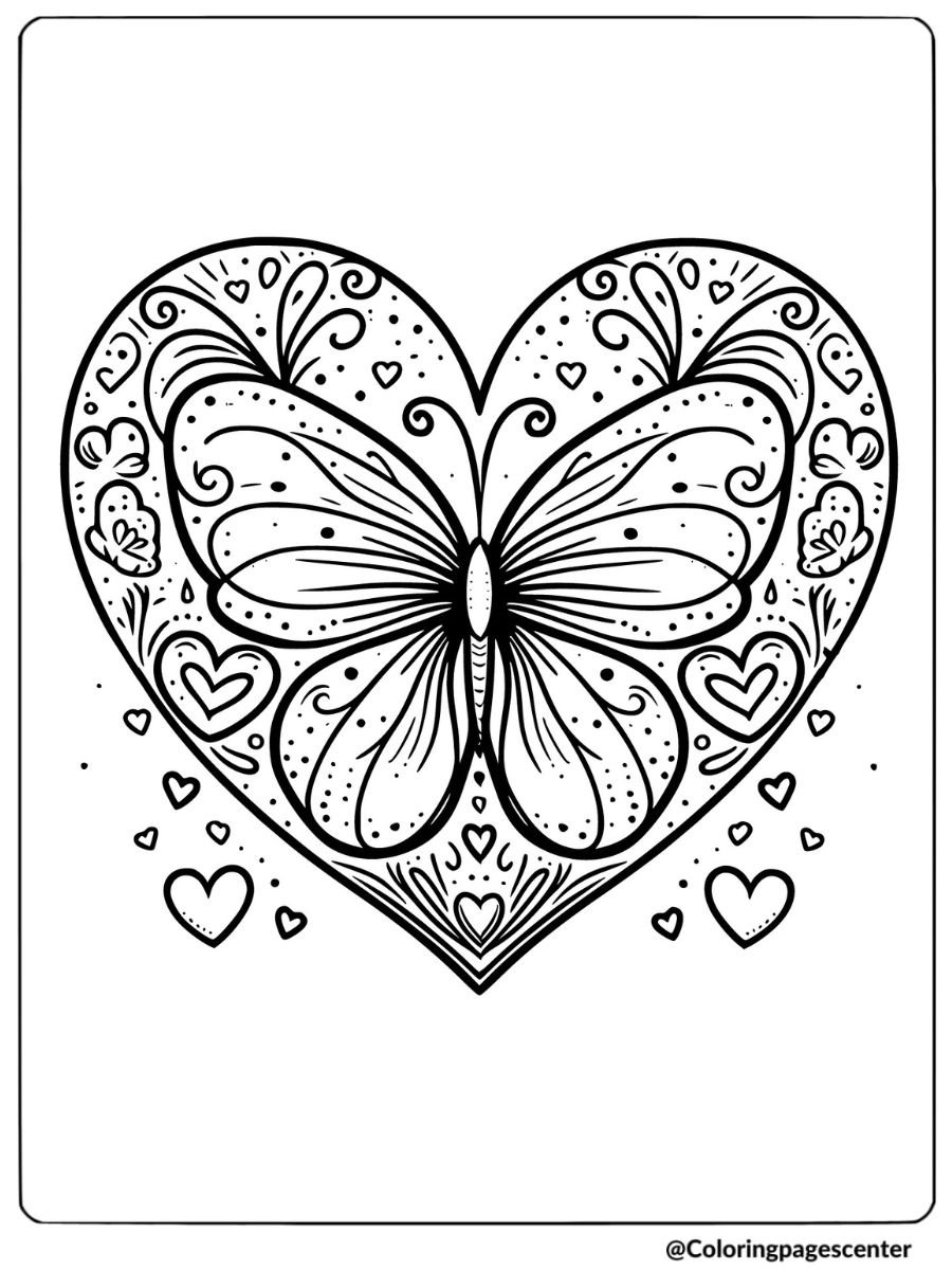 Easy butterfly with a heart coloring page