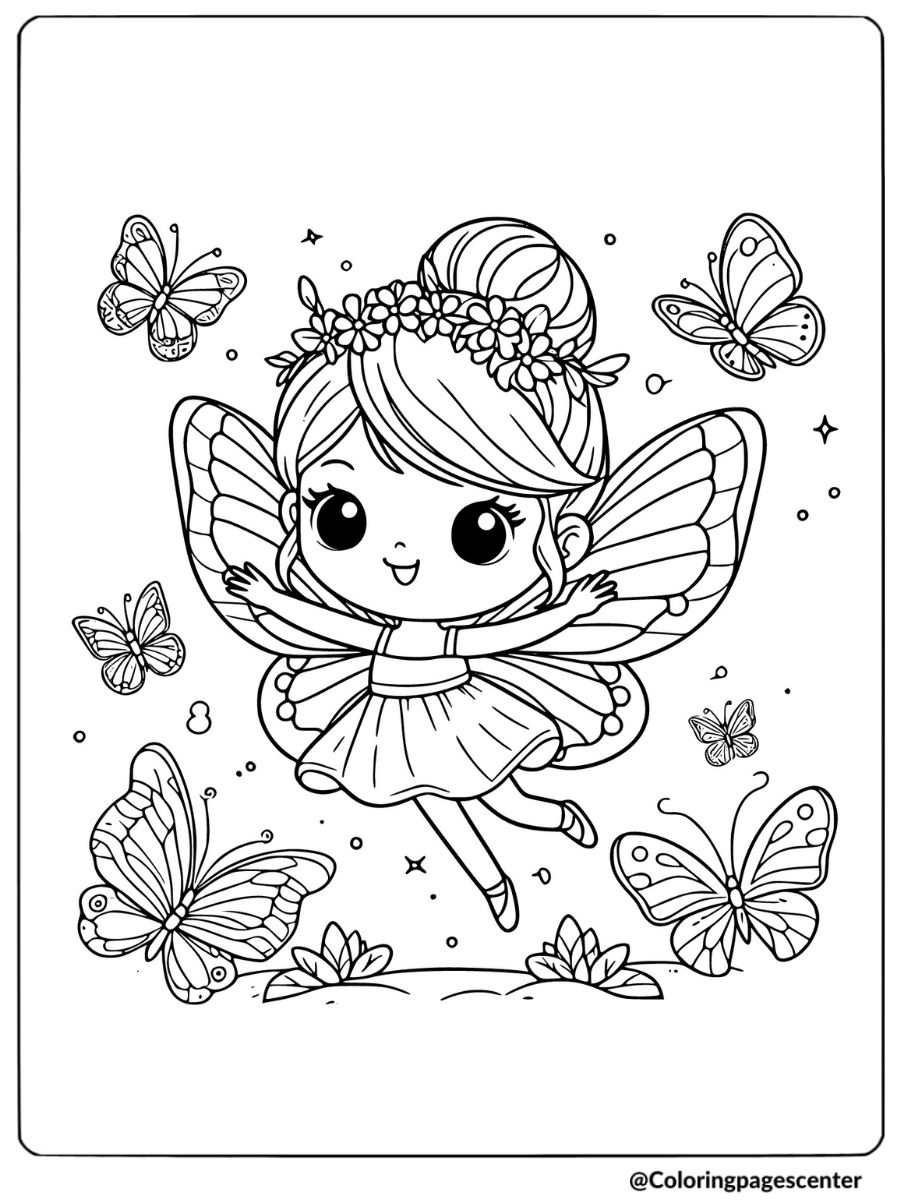 Simple butterflies with a fairy coloring page