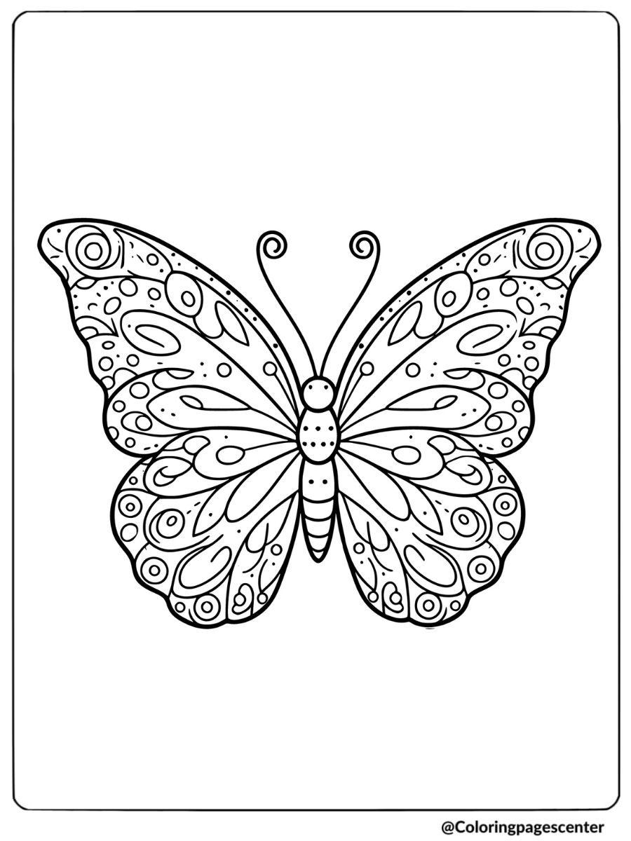 Easy butterfly with detailed wing patterns coloring page