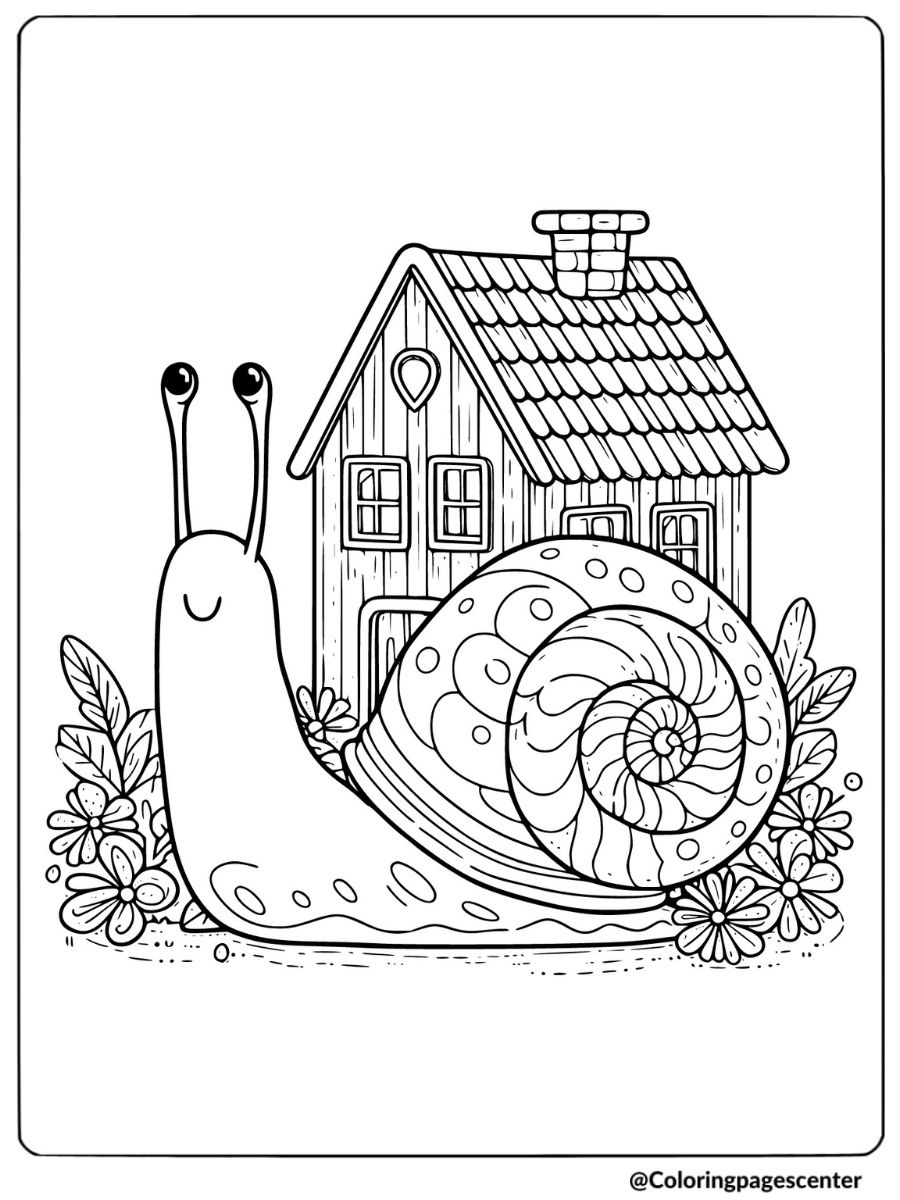 Cute snail with house coloring page