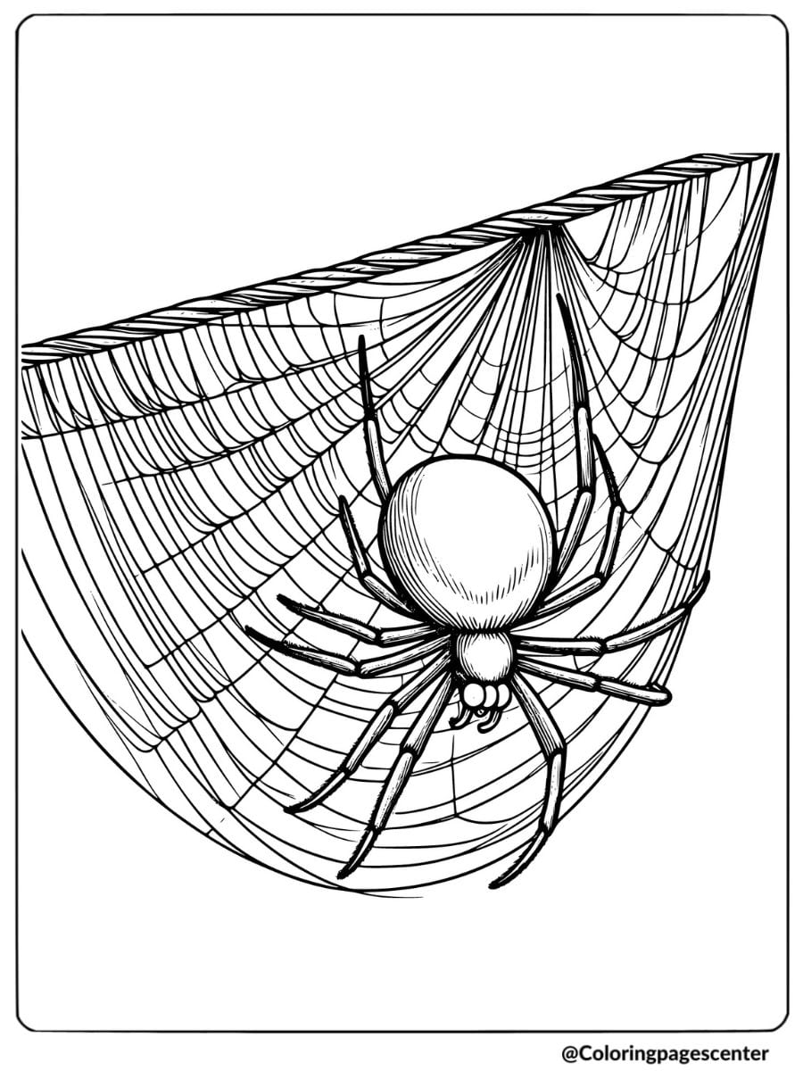 A spider spinning a web coloring page