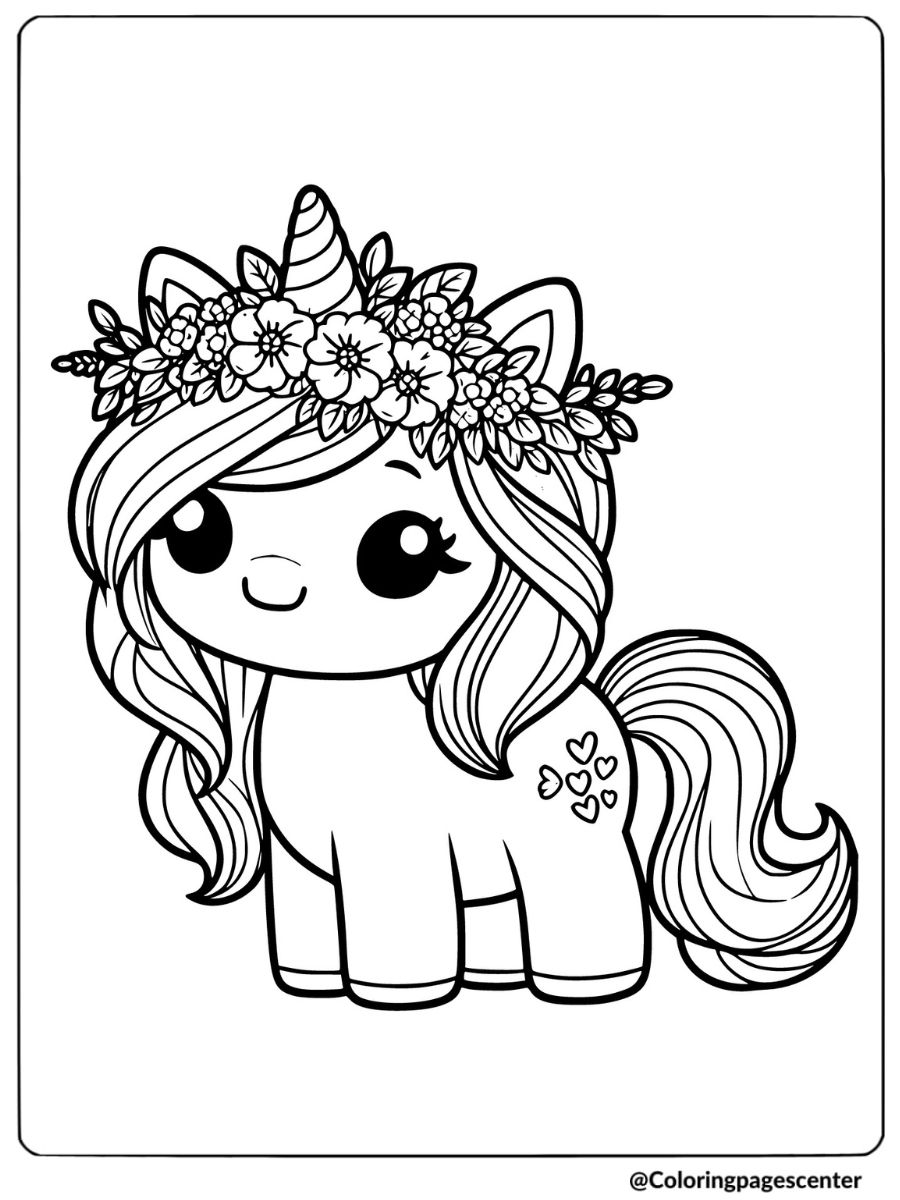 Unicorn with a royal crown coloring page for kids