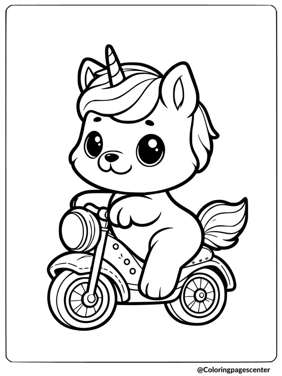 Playful dog unicorn on a scooter coloring page