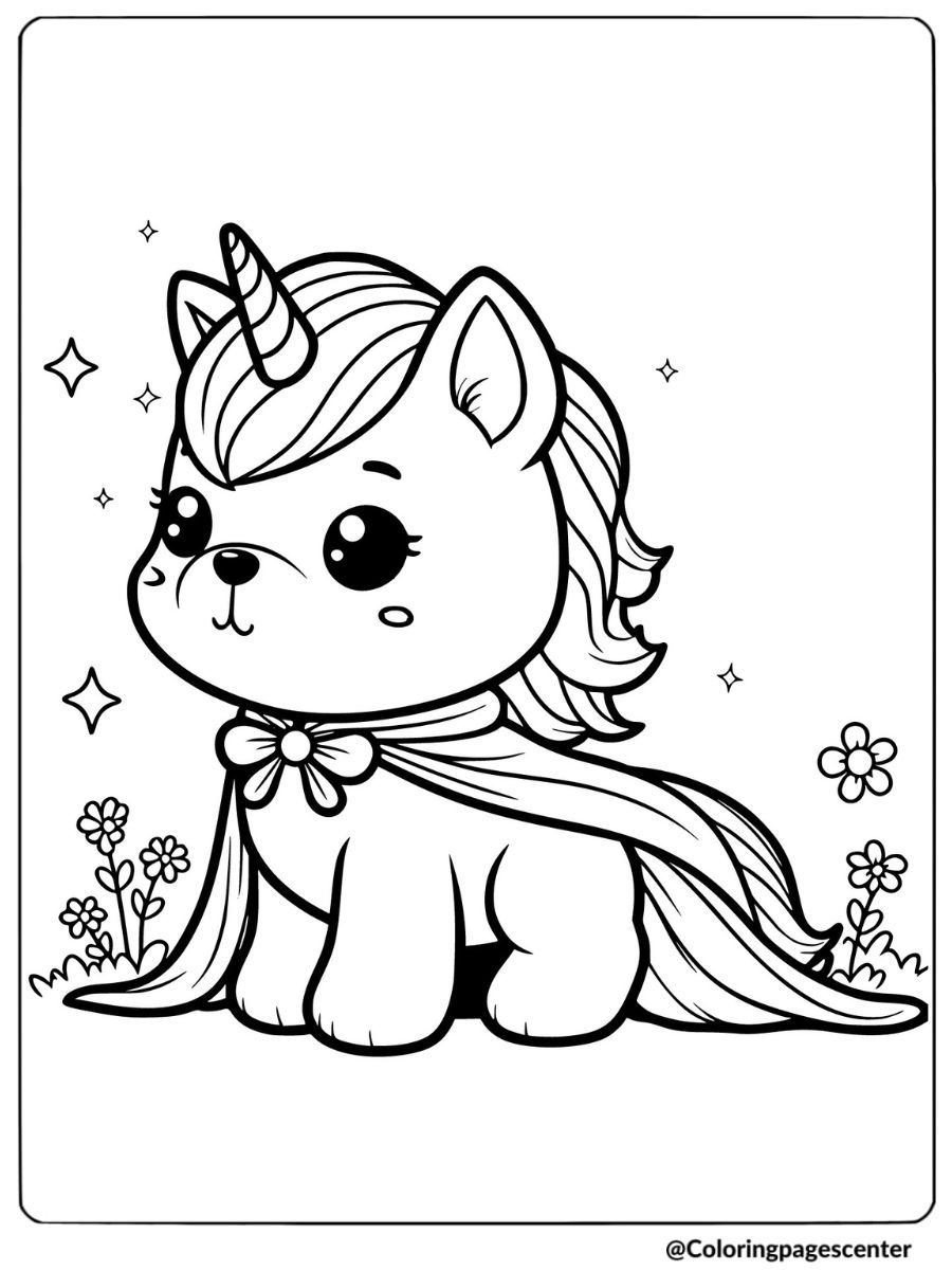 Dog unicorn in a cape coloring page