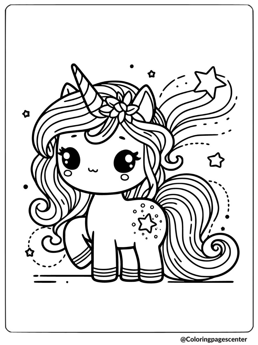 Unicorn with stars and hearts coloring page