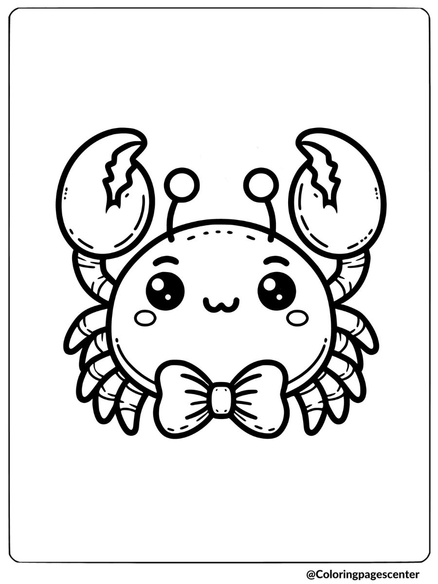 Cute crab with a bow tie coloring page