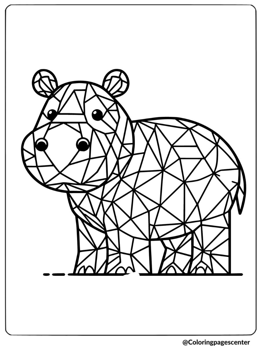 Abstract geometric design hippo coloring page for adults