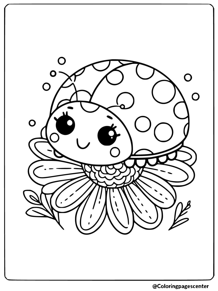 Ladybug sitting on a flower with bubbles coloring page