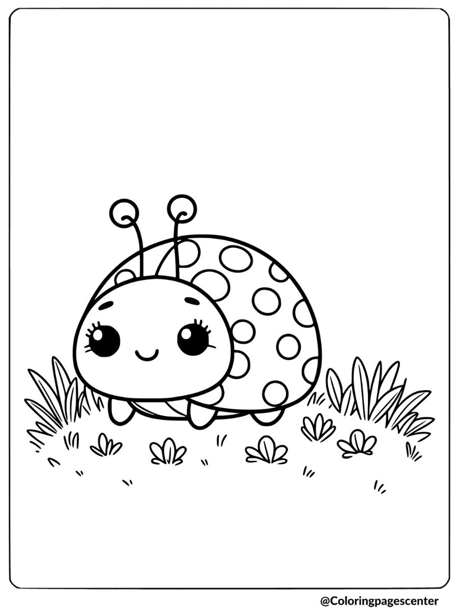 Cute and simple ladybug on grassy field coloring page