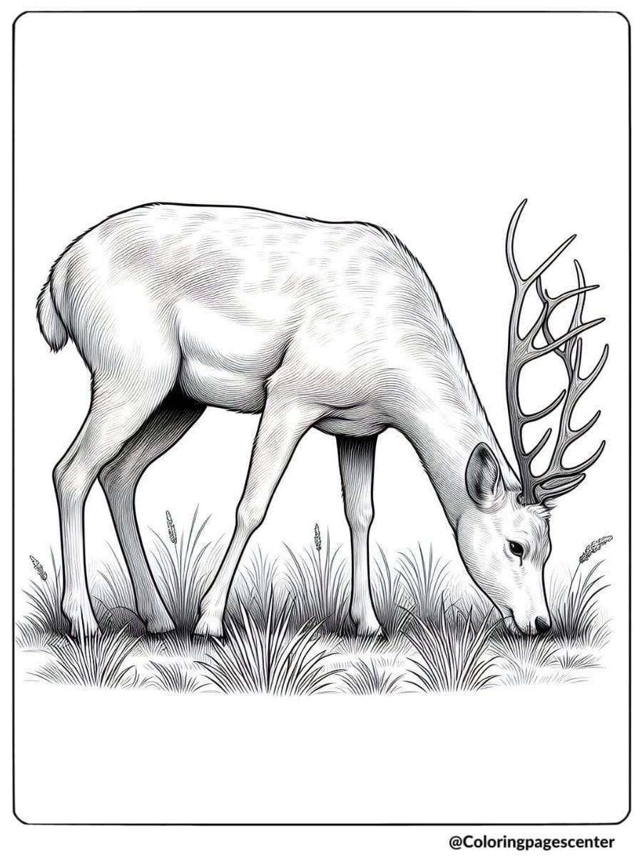 Realistic deer grazing in a field coloring page