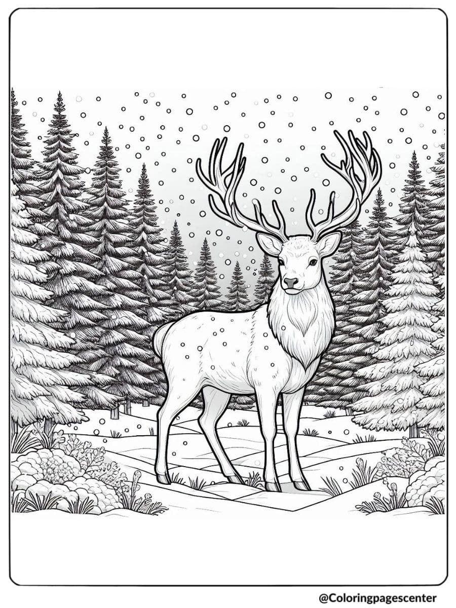 Deer in a snowy forest coloring page