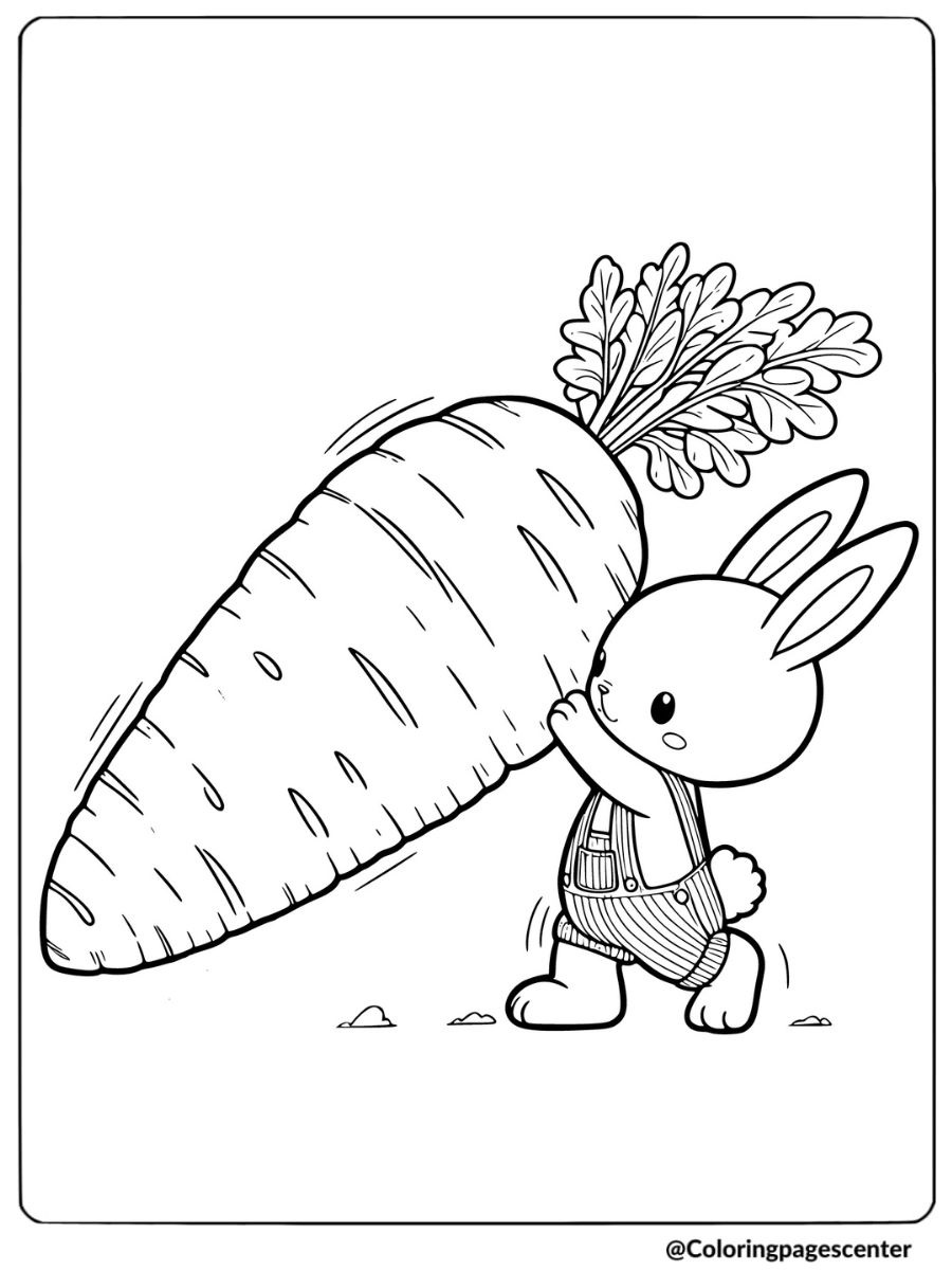 Cute bunny holding a huge carrot coloring page