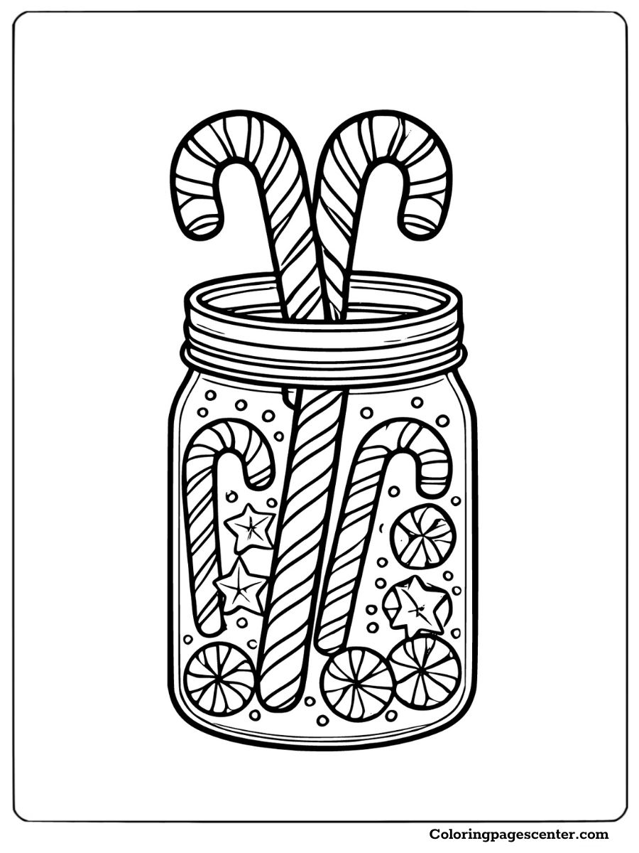 Candy canes in a decorated jar for coloring fun