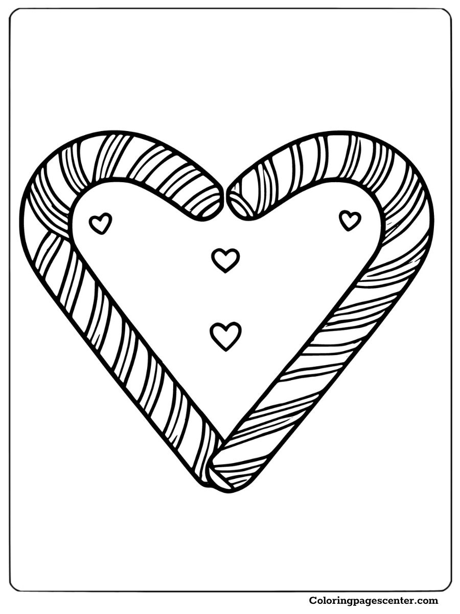 Minimalist candy cane heart coloring page