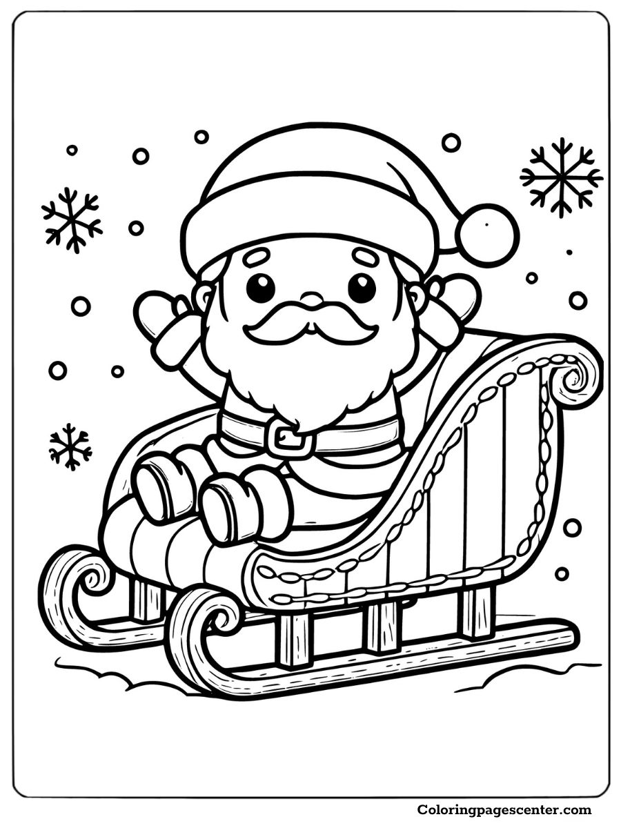 Cartoon Santa Claus riding a sleigh in a winter coloring page