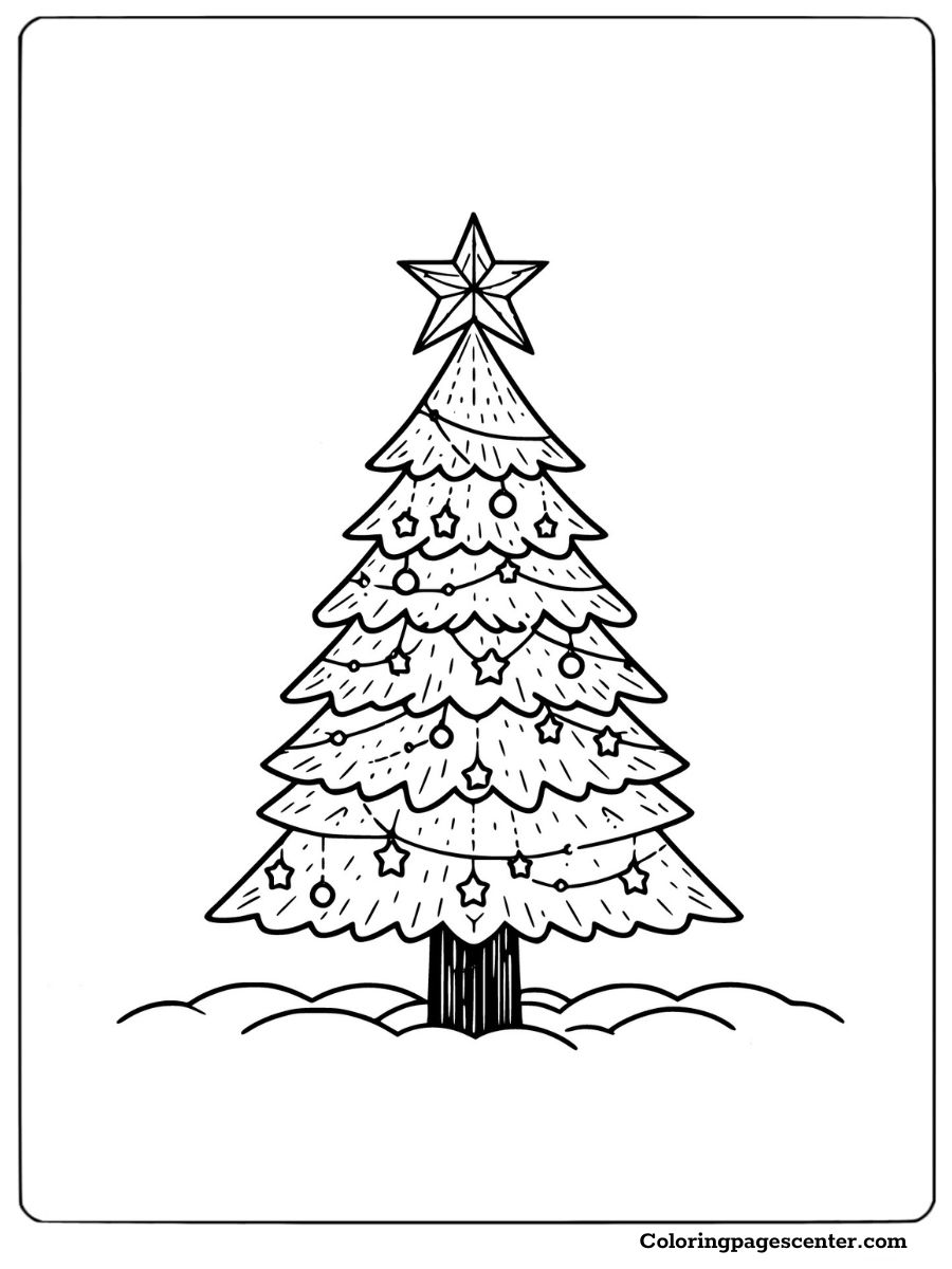 Minimal Christmas tree coloring page with a star on top