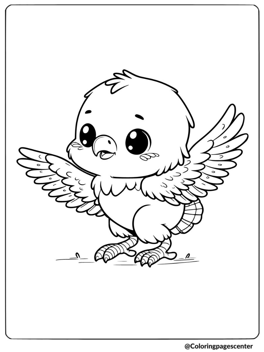 Baby eagle with big eyes and soft feathers coloring page