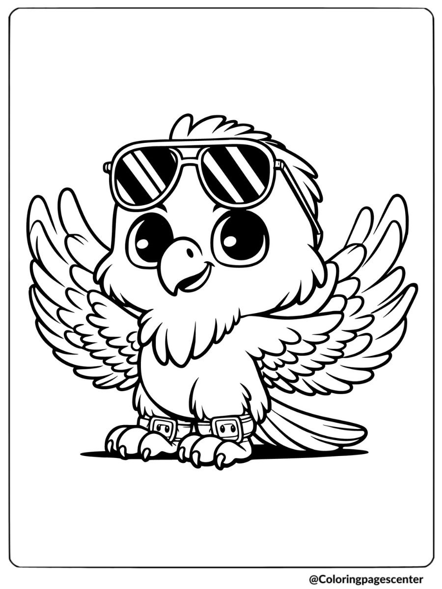 Eagle wearing stylish sunglasses and gear fun coloring page