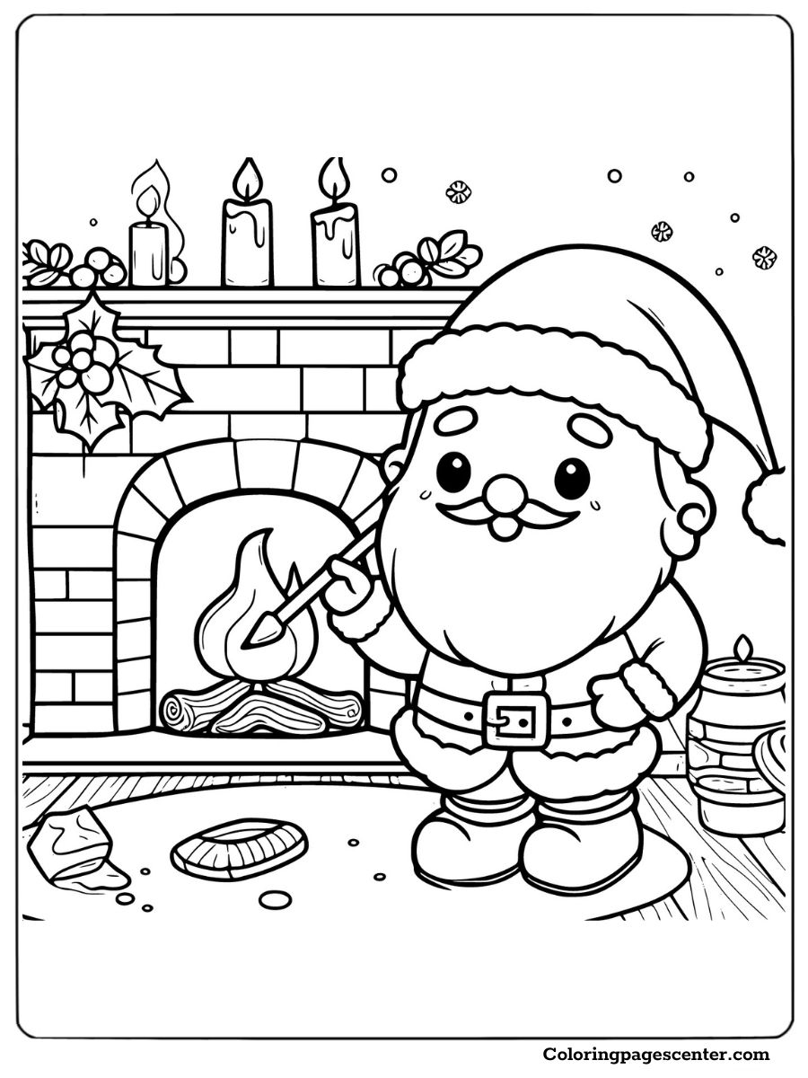 Cute Santa enjoying fireplace coloring page