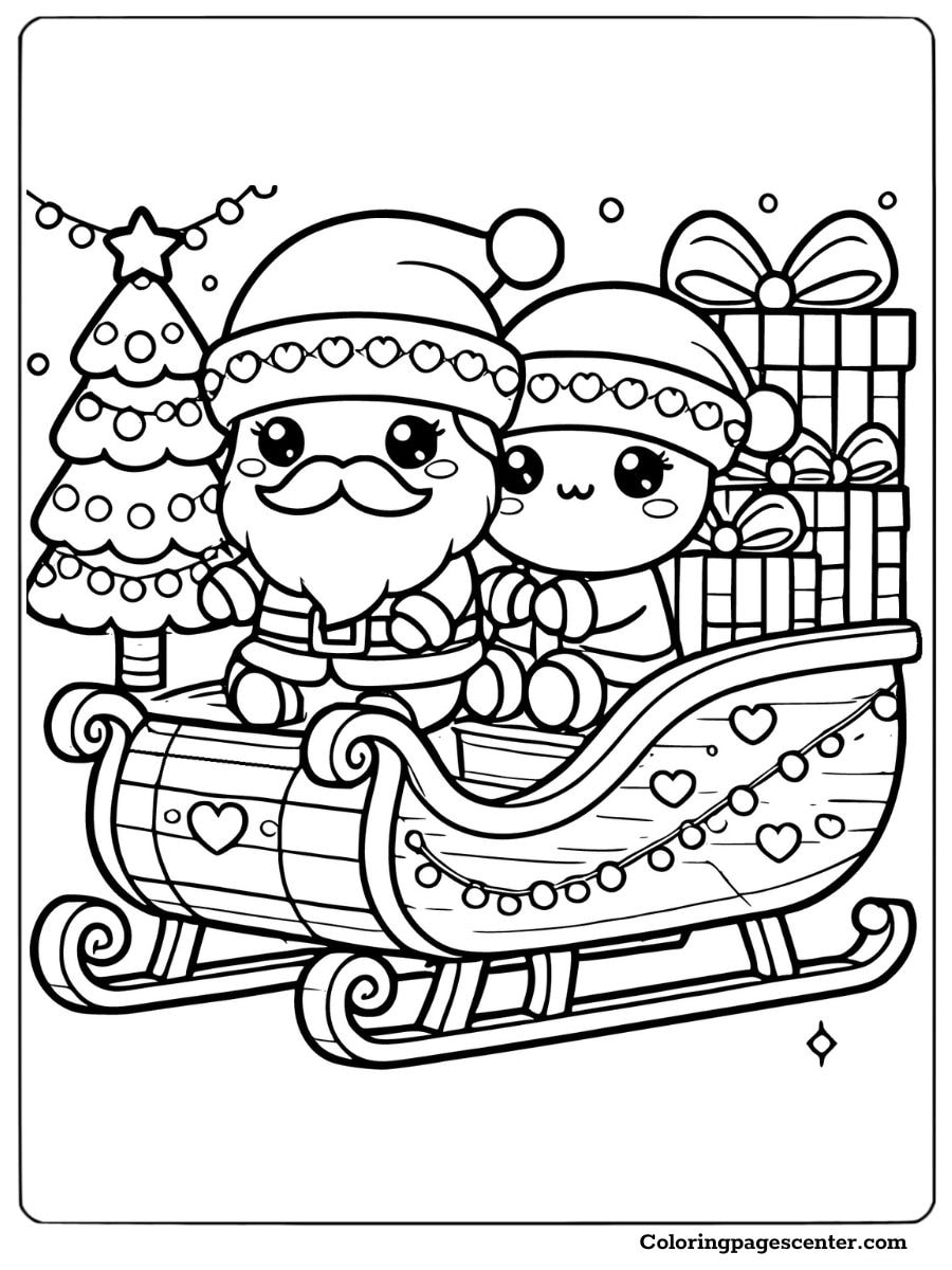 Santa riding sleigh full of presents coloring page