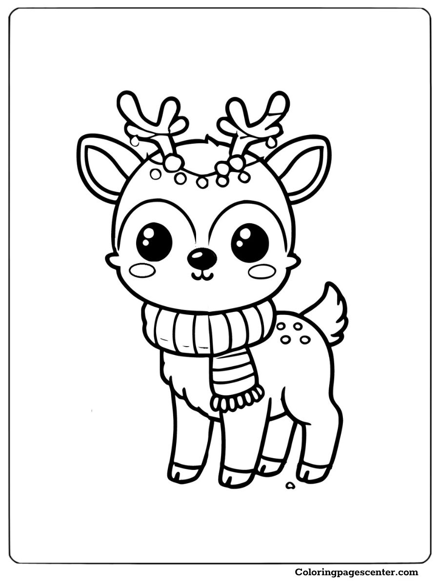 Coloring page of an easy deer wearing a scarf with antlers