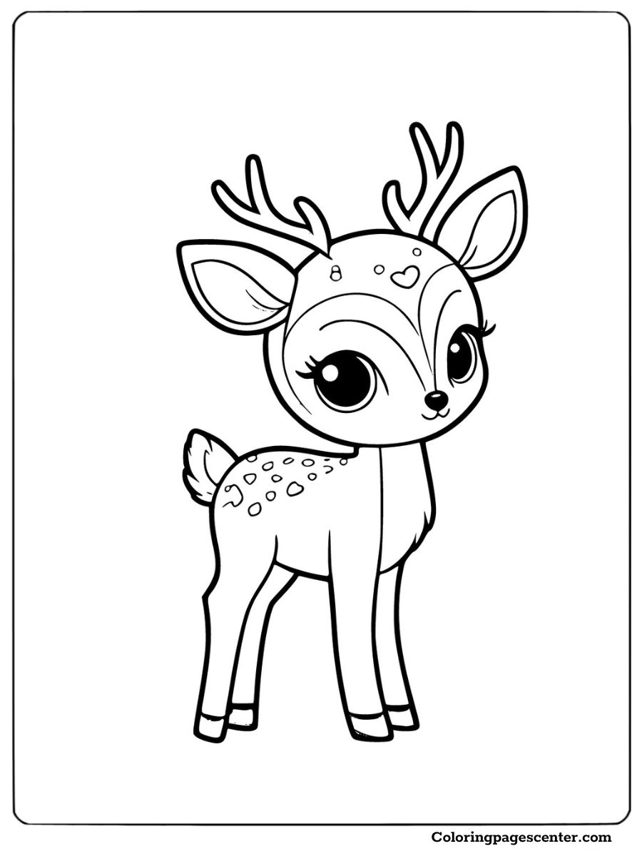 Simple deer with big eyes and heart-shaped details coloring page