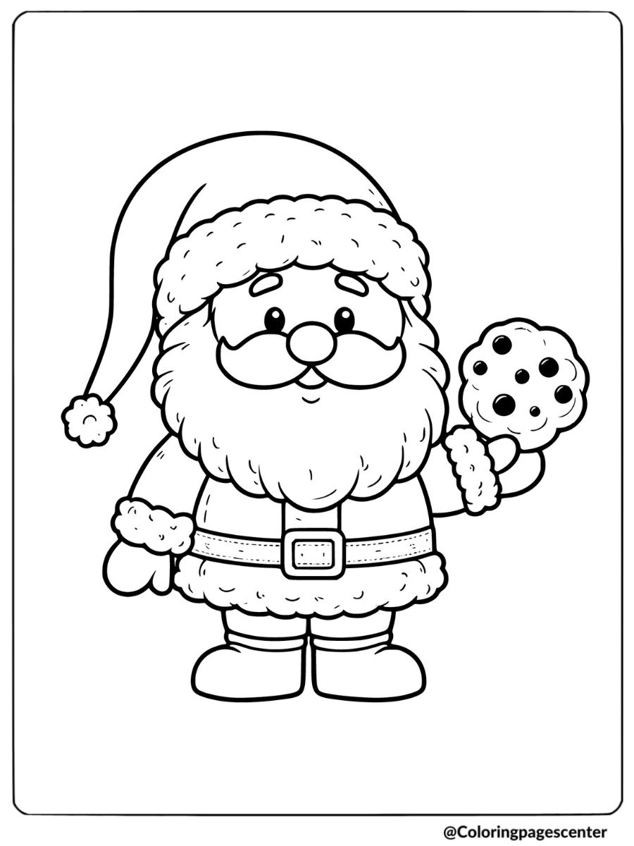 Santa holding a cookie simple coloring page