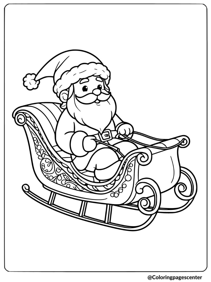 Easy Santa sleigh coloring page for kids