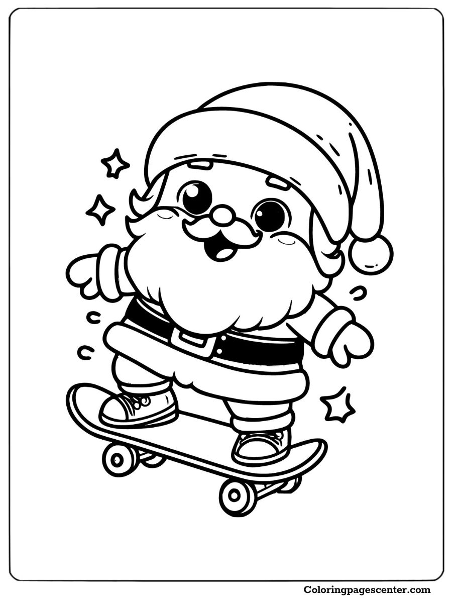 Funny Santa skateboarding and having fun coloring page