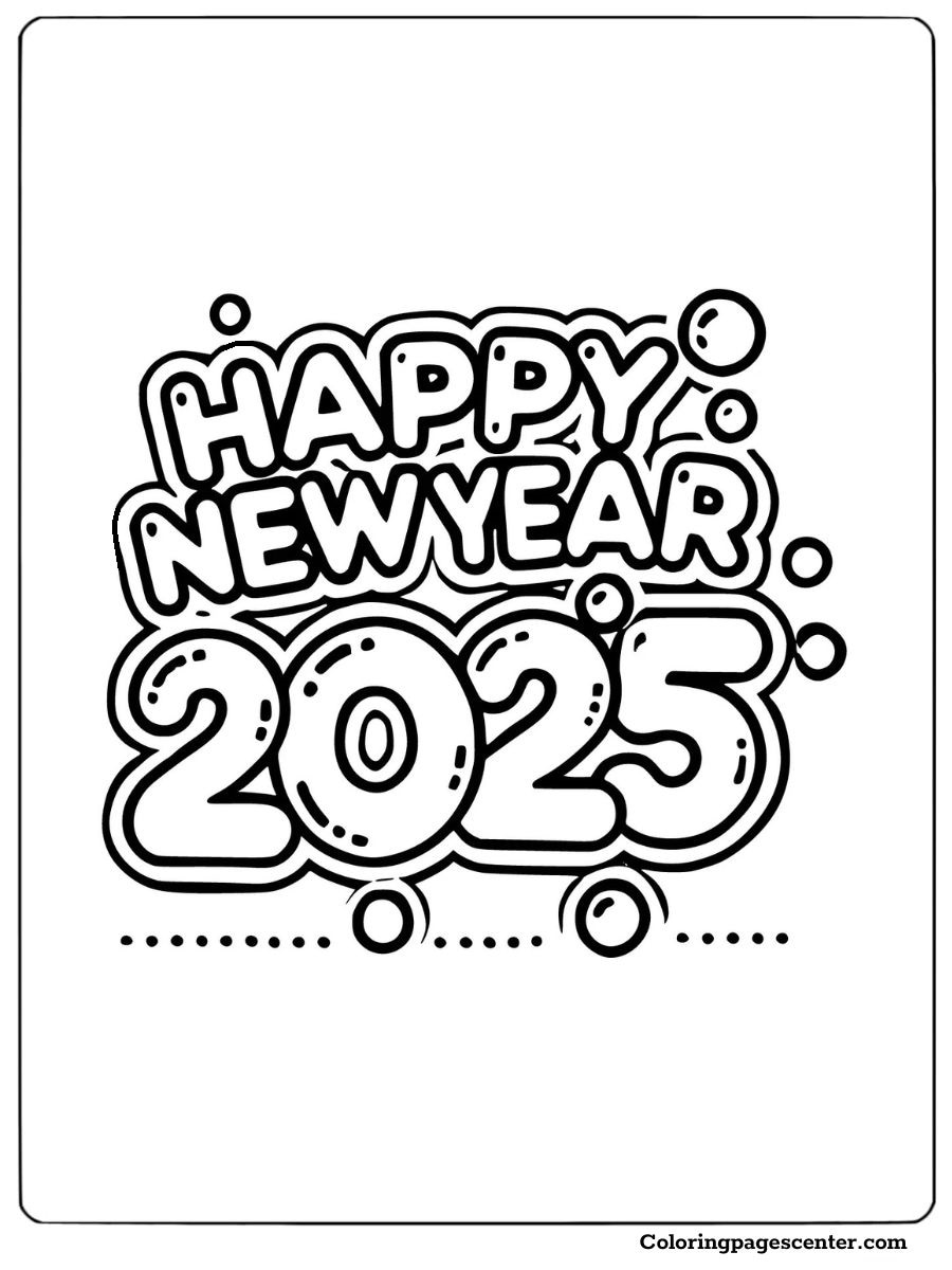 Celebrate New Year 2025 with a simple holiday coloring page