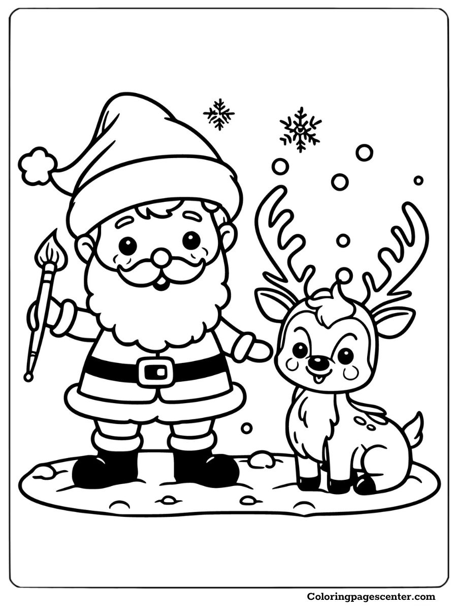 Fun Santa and reindeer coloring page