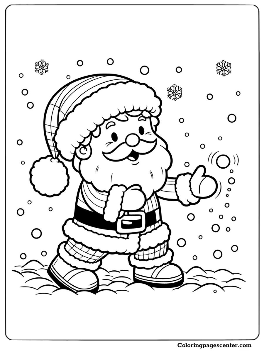 Santa Claus enjoying the snow in a fun coloring page