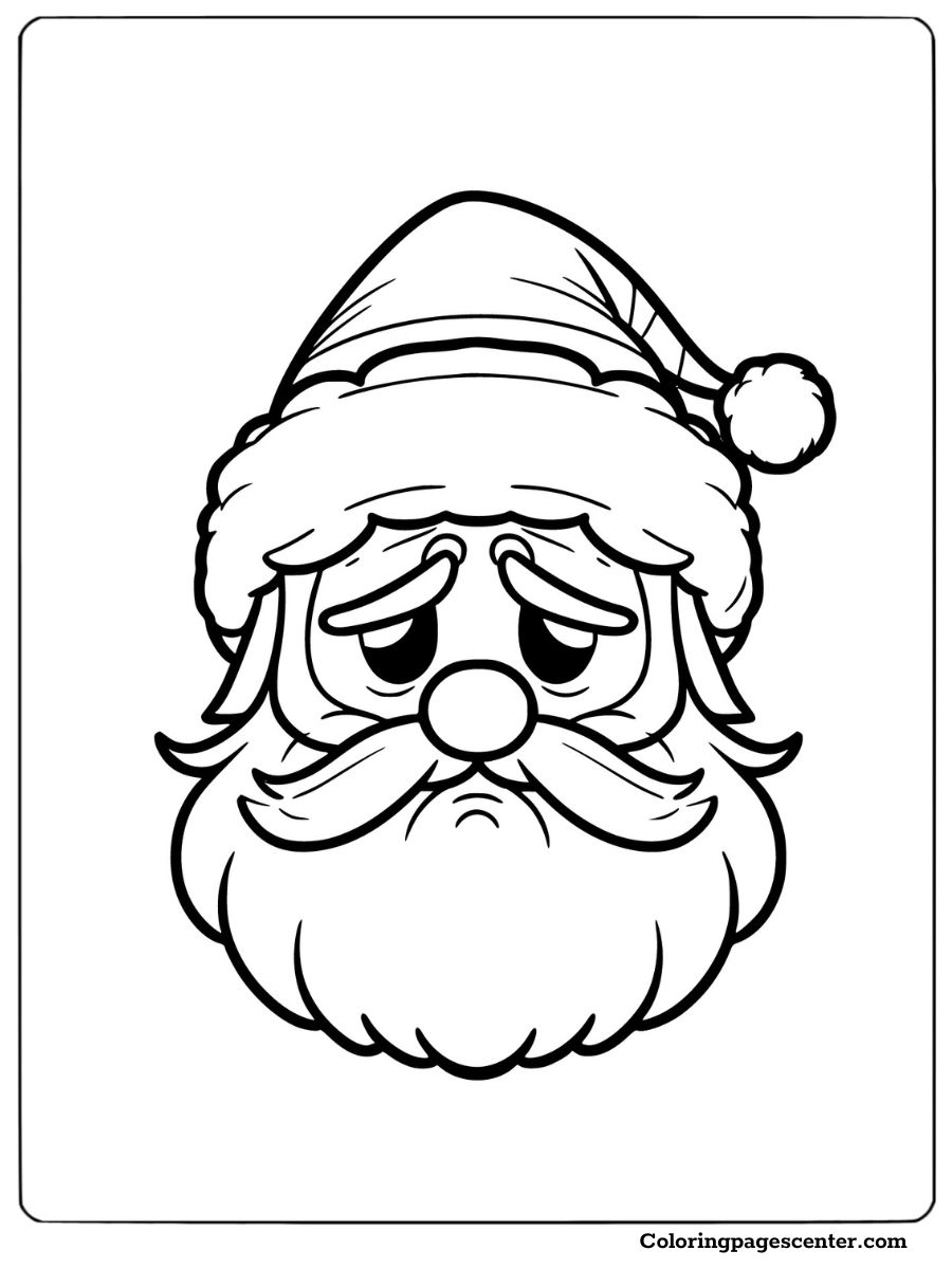 Sad expression Santa face coloring page for the holidays