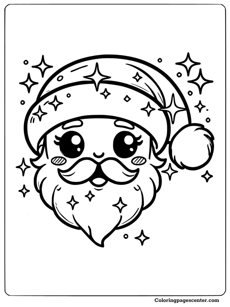 Santa face coloring page with sparkles for festive fun