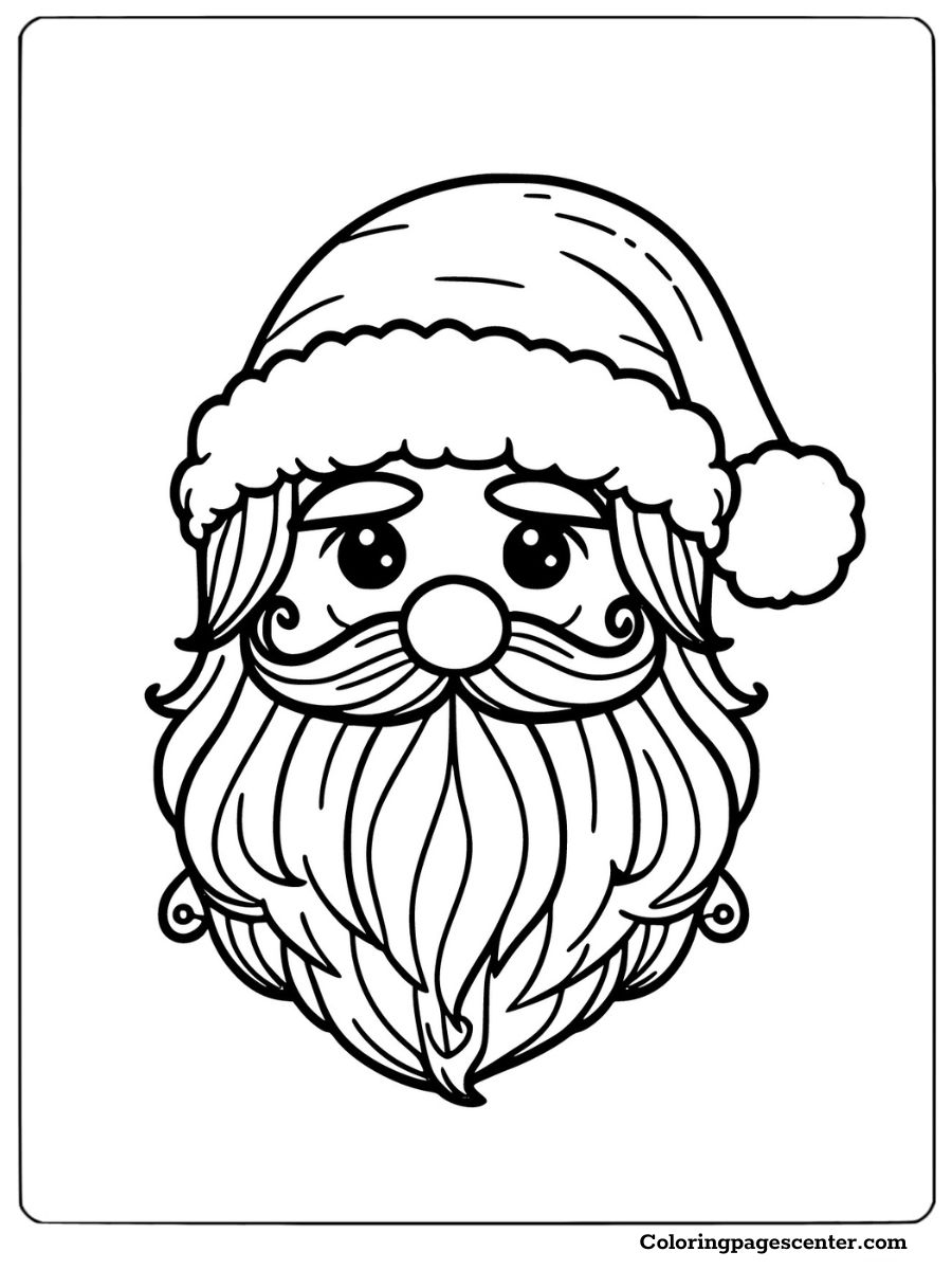 Santa face coloring page with stylish beard and flowing lines