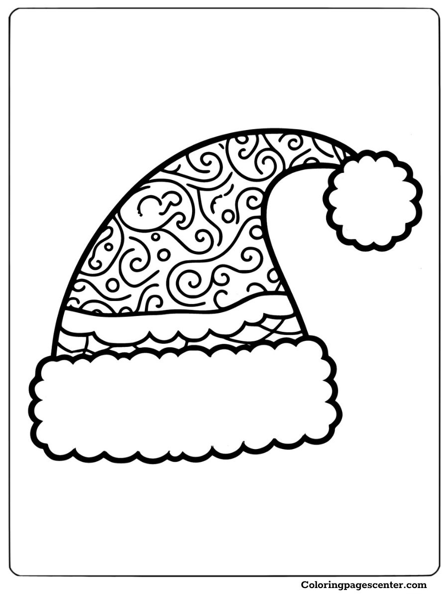 Intricate patterned Christmas hat coloring page