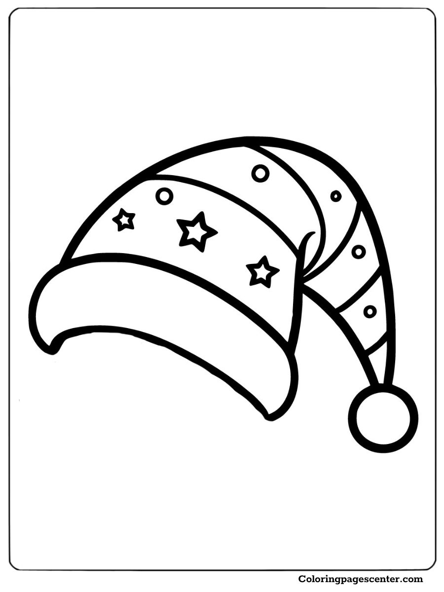 Cute coloring page of a Christmas hat with star patterns