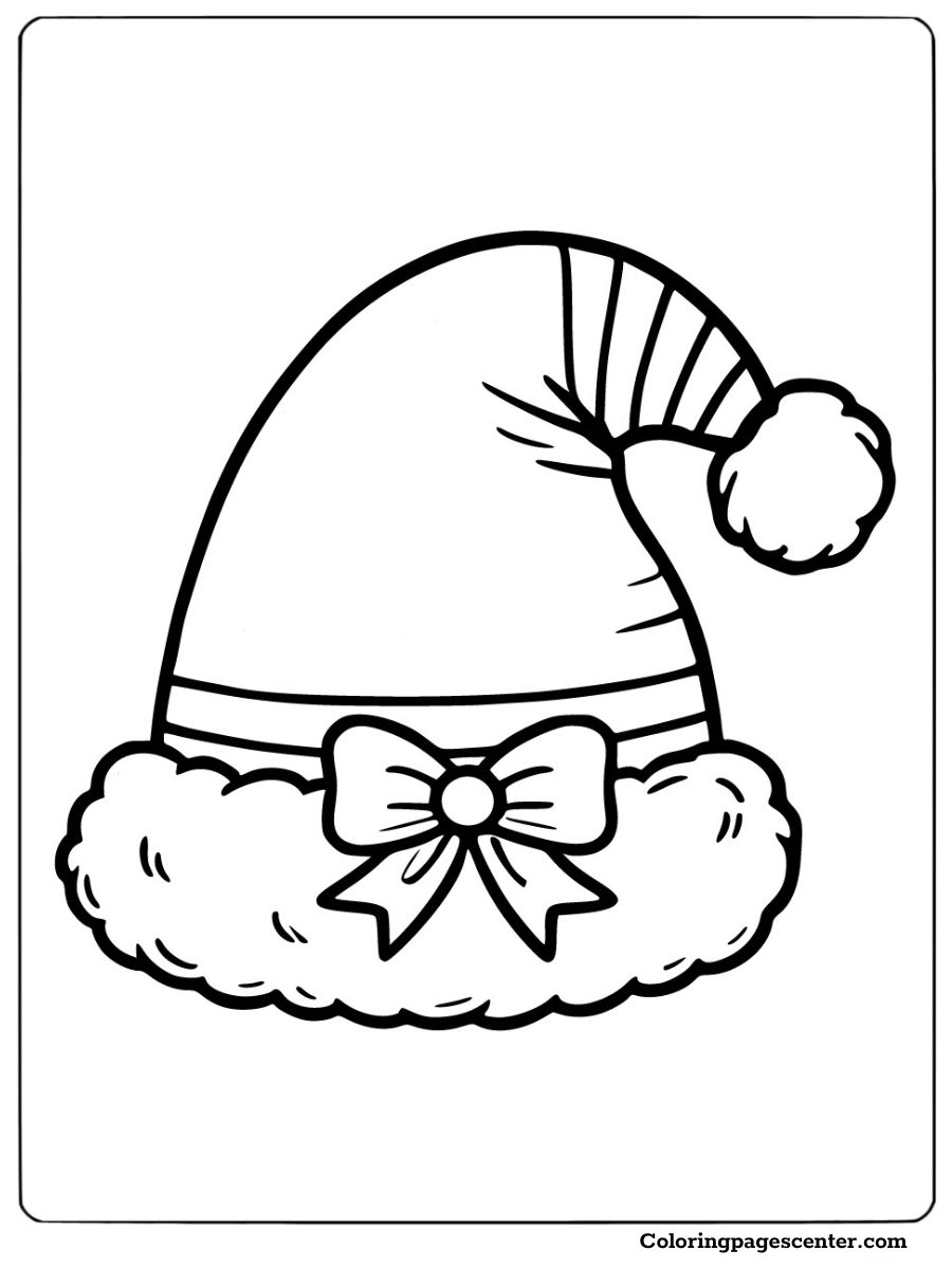 Christmas Santa hat with a bow coloring activity