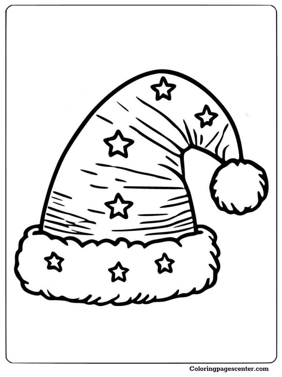 Christmas hat with stars coloring page for fun