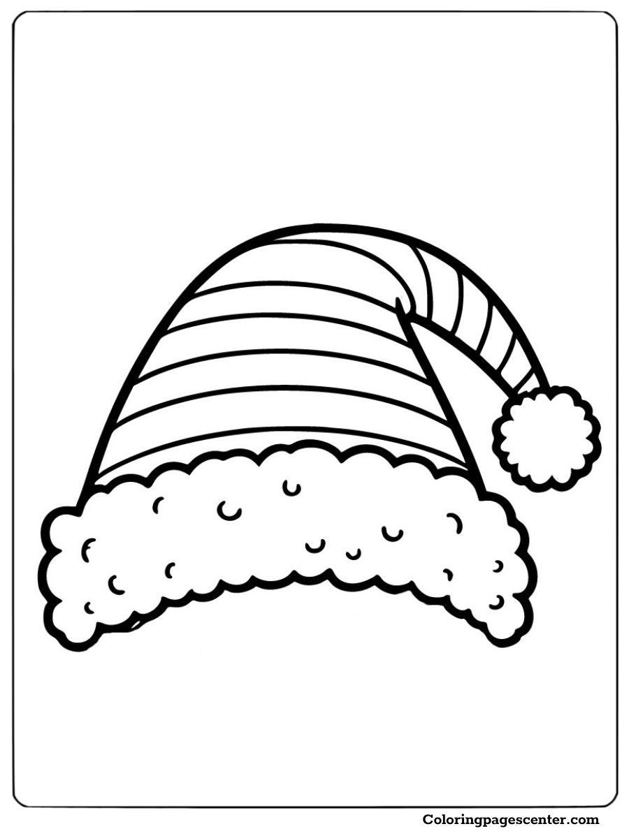 Striped Santa hat coloring page for Christmas fun