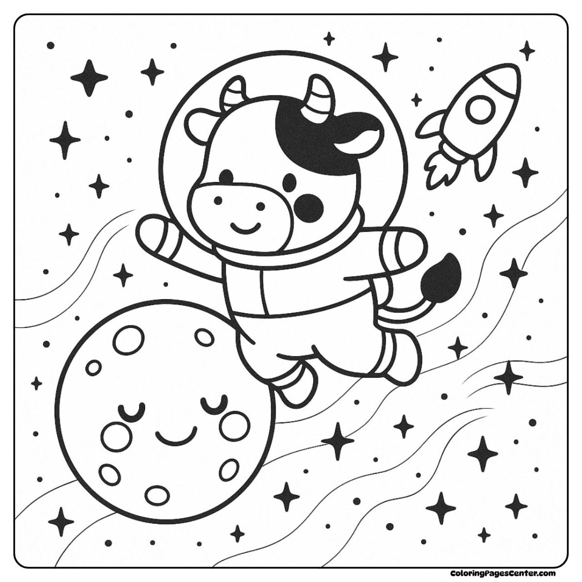 Charming little cow leaping over the moon in a playful scene
