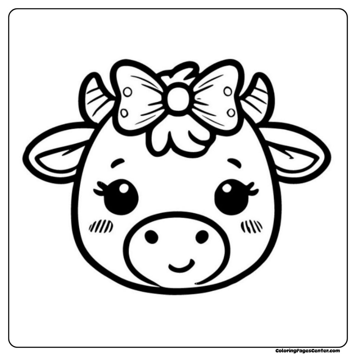 Charming cartoon cow coloring pages with oversized ribbon