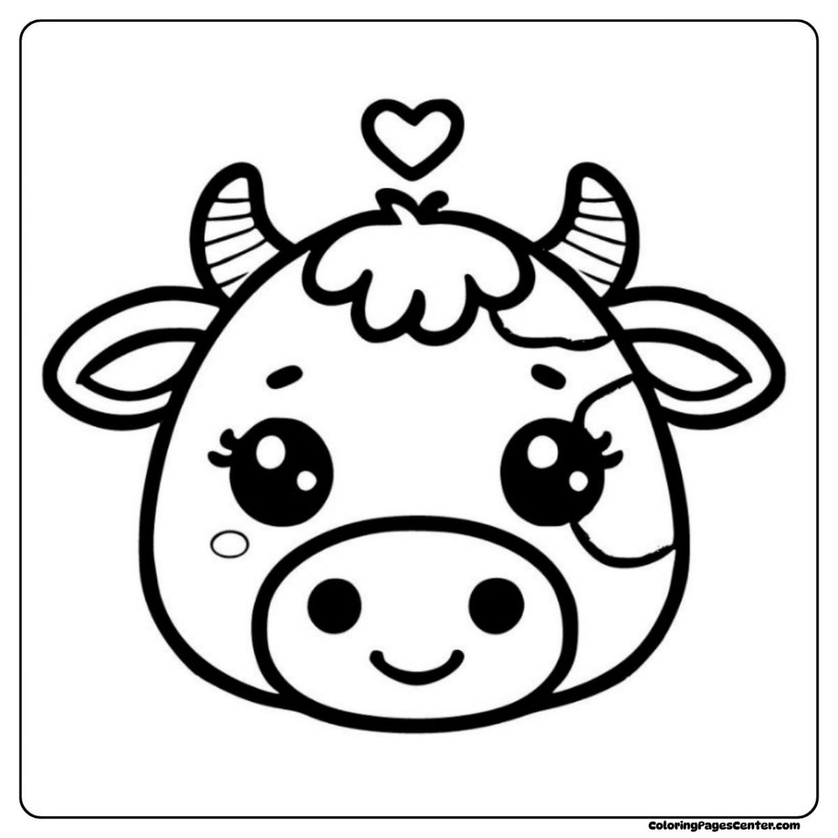 Playful cartoon cow coloring pages smiling with love and joy