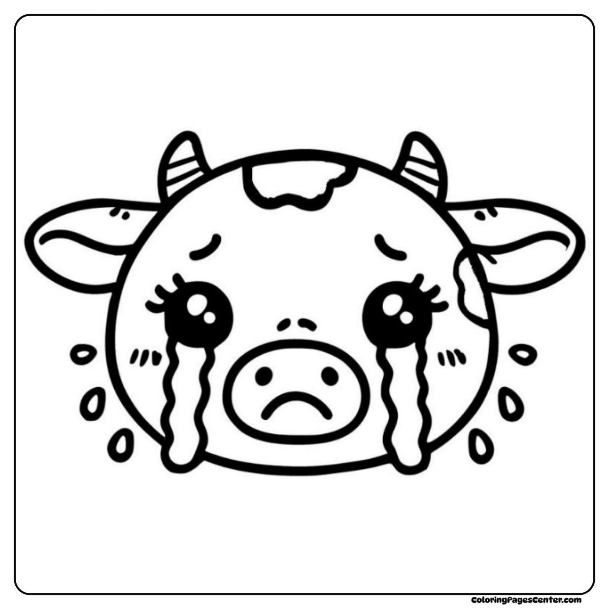 Emotional cartoon cow coloring pages with crying expression
