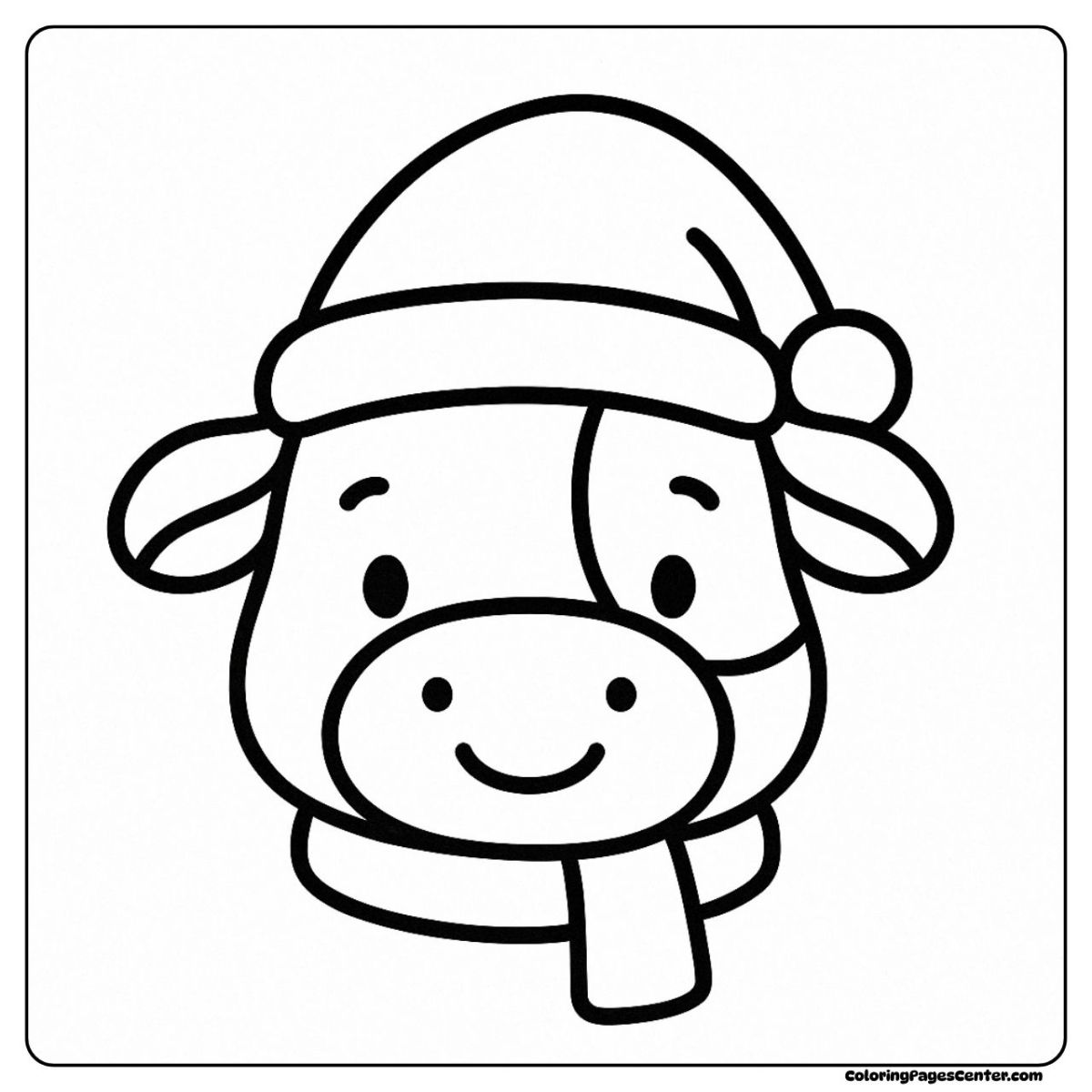 Warm cartoon cow coloring pages wearing scarf and beanie