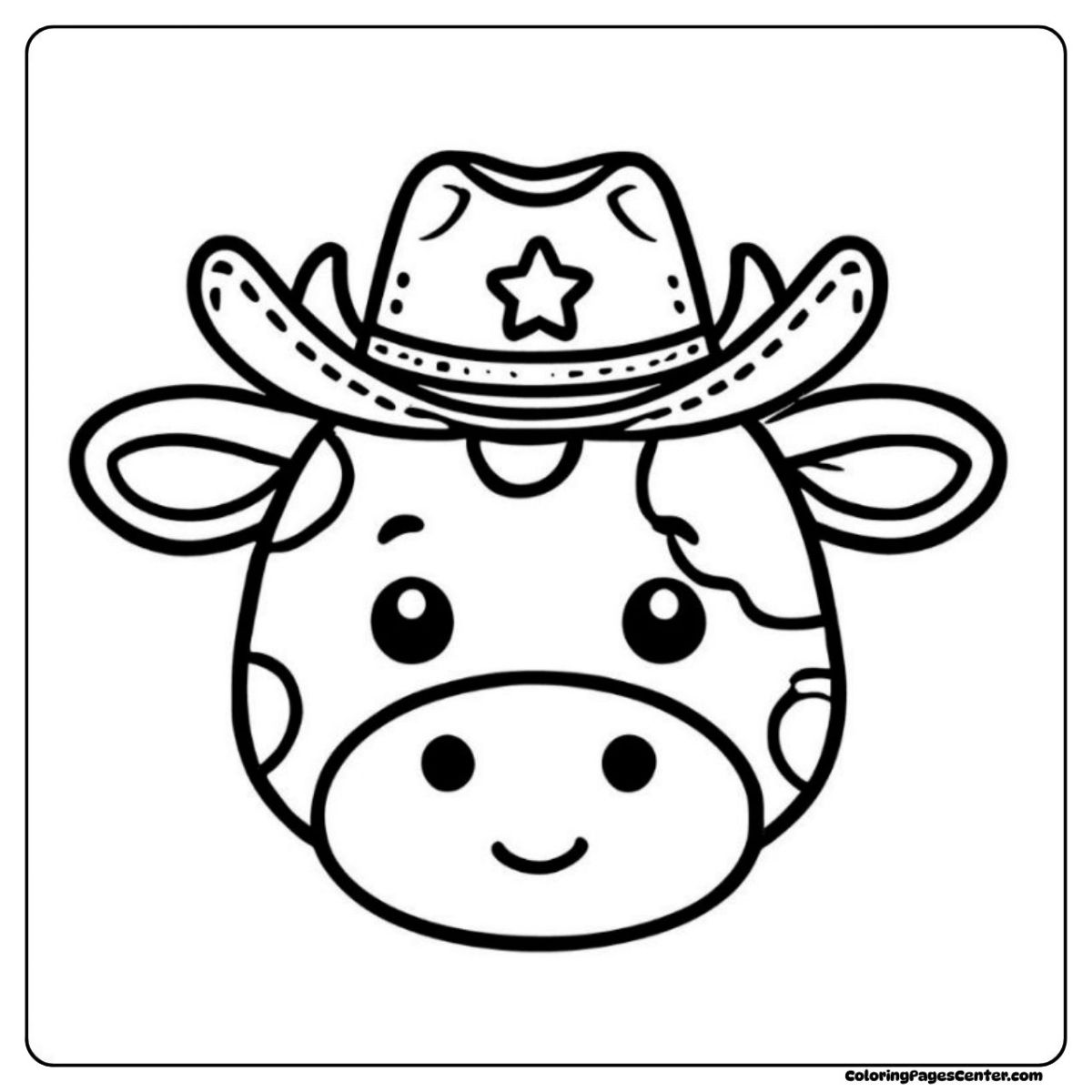 Cute cartoon cow coloring pages wearing a cowboy sheriff hat