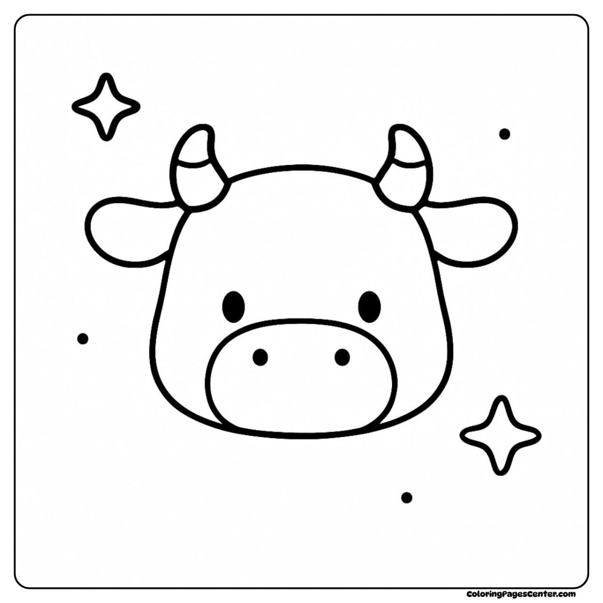 Cartoon cow coloring pages featuring planets and stars