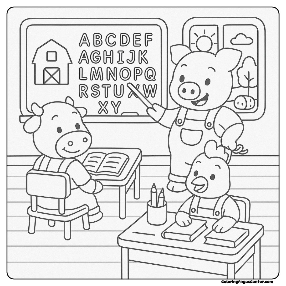 Cow and chicken coloring pages with happy farmyard friends Cow and chicken coloring pages—friends exploring farm adventures